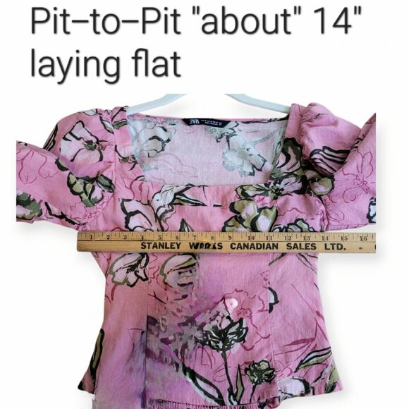 ZARA Linen-Blend Puff Sleeve Blouse XS - Picture 7 of 10